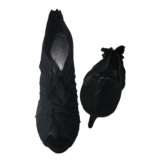 Jacqueline Ferrar Jovana Black Chiffon Ruffle Stilleto Shoes Sz 7.5 M - Picture 2 of 16
